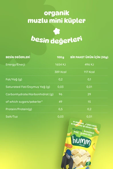Humm Organic Organik Glutensiz Vegan Muzlu Mini Küpler 30g X 3 Adet - Resim 5