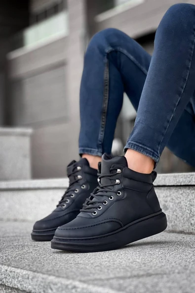 KB-0994  Kuback Siyah Cilt  Siyah  Yüksek Taban  Erkek Bilek Bot - Resim 3