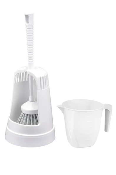 3’lü WC Tuvalet Temzilk Seti, Klasik WC Fırça Takımı + Maşrapa 1,5 Lt + Sessiz WC Kapağı Seti BEYAZ - Resim 2