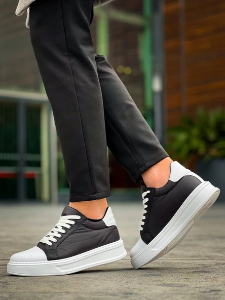 KB-X46 Kuback Siyah Beyaz Yüksek Beyaz Taban Günlük Spor Ayakkabı - Resim 3