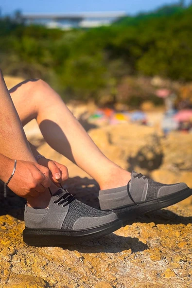 KB-042  Kuback Bağcıklı Gri Siyah Taban Günlük Erkek Ayakkabı - Resim 4