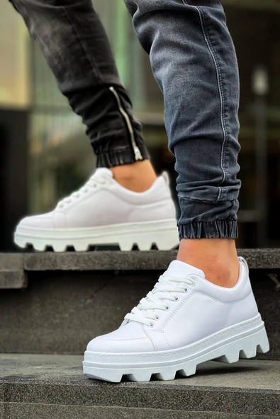 KB-056 Kuback Beyaz Cilt Beyaz Yüksek Taban Günlük Spor Ayakkabı - Resim 4