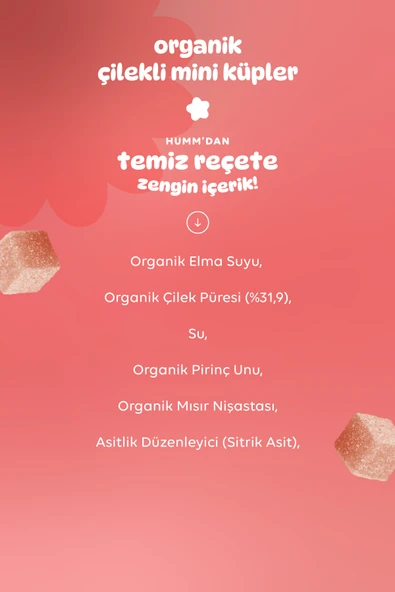 Humm Organic Organik Çilekli Vegan Mini Küpler 30g X 3 Adet - Resim 4