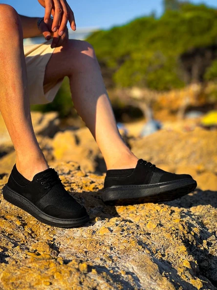 KB-042  Kuback Bağcıklı  Siyah Deri Tozu Siyah Taban Günlük Erkek Ayakkabı - Resim 2