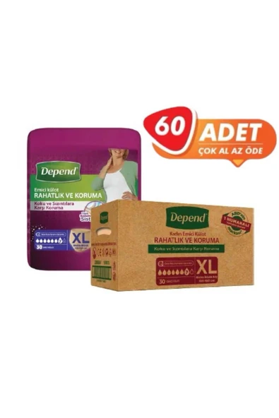 Depend Emici Külot XL Beden 10'lu 6 Paket ürün görseli