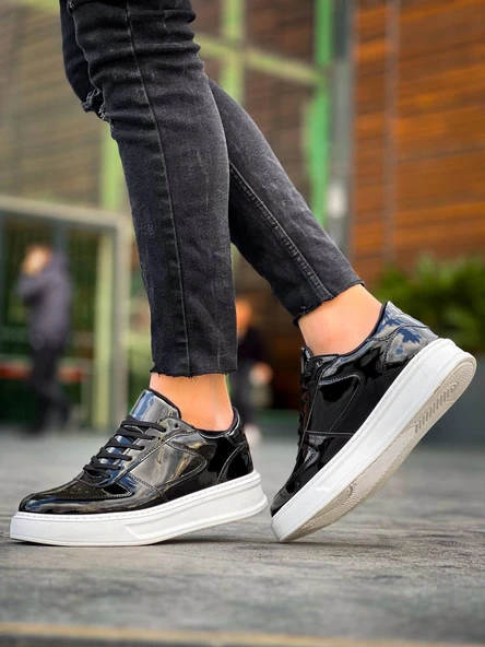 KB-X8 Kuback Siyah Rugan Detaylı Beyaz Yüksek Taban Günlük Spor Ayakkabı - Resim 2