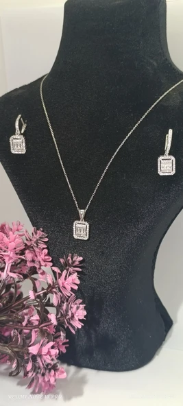 BAGET TAŞLI KOLYE YÜZÜK KÜPE SET - 4