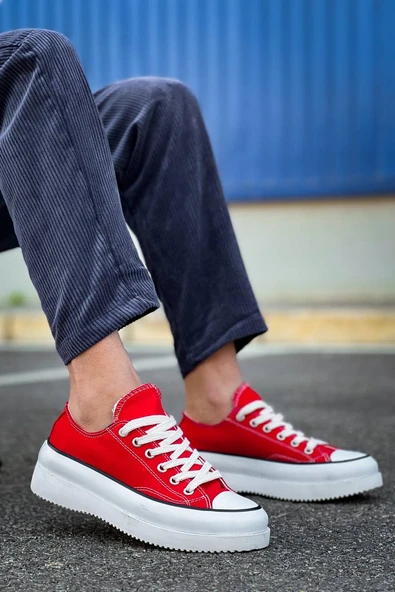 KB-CX-3 Kuback Kısa Kırmızı Keten Beyaz Yüksek Taban Spor Ayakkabı - Resim 2