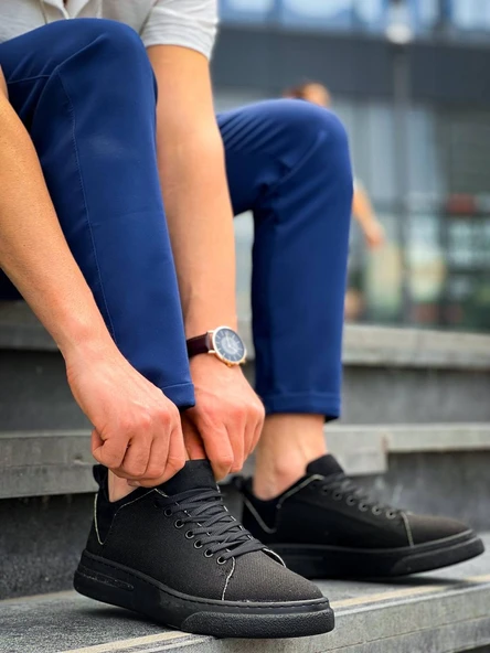 KB-X204 Kuback Siyah Keten Siyah Yüksek Taban Günlük Erkek Spor Ayakkabı - Resim 3