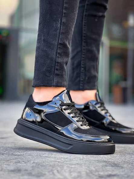 KB-X8 Kuback Siyah Rugan Yüksek Siyah Taban Günlük Spor Ayakkabı - Resim 3