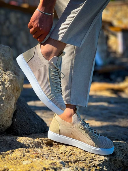 KB-112   Kuback Bej Triko Bağcıklı  Günlük Erkek  Ayakkabı - Resim 3