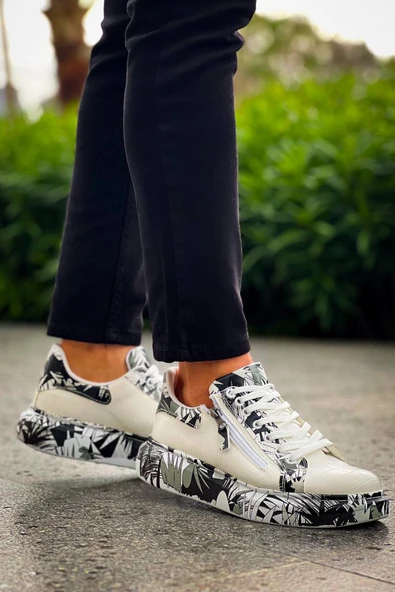 KB-02  Kuback Bağcıklı Crocodile Beyaz Siyah Günlük Erkek Ayakkabı - Resim 4