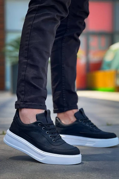 KB-006 Kuback Siyah Cilt Yüksek Taban Bağcıklı Günlük Erkek Ayakkabı ürün görseli