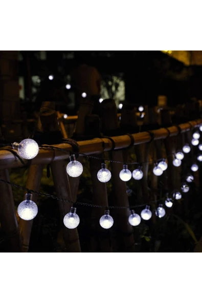 LightHome 50 Led 7 Metre Beyaz Işık Güneş Enerjili Bahçe Teras Balkon Dekorasyon Ağaç Lambası Aydınlatması - Resim 3