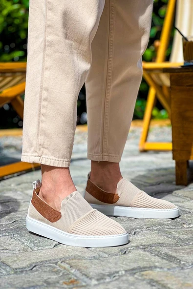 KB-114  Kuback Bej Taba Triko Yüksek Taban Bağcıksız Günlük Erkek Ayakkabı - Resim 2