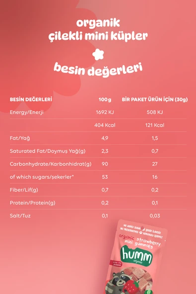 Humm Organic Organik Çilekli Vegan Mini Küpler 30g X 3 Adet - Resim 10