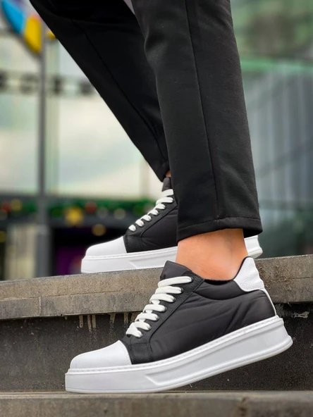 KB-X46 Kuback Siyah Beyaz Yüksek Beyaz Taban Günlük Spor Ayakkabı - Resim 4