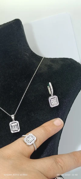 BAGET TAŞLI KOLYE YÜZÜK KÜPE SET - 3