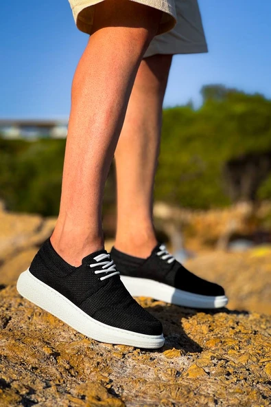 KB-042  Kuback Bağcıklı  Siyah Deri Tozu Beyaz Taban Günlük Erkek Ayakkabı - Resim 3