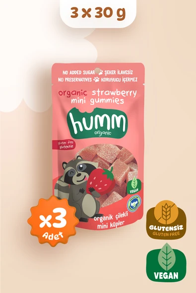 Humm Organic Organik Çilekli Vegan Mini Küpler 30g X 3 Adet - Resim 6