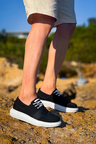 KB-042  Kuback Bağcıklı  Siyah Deri Tozu Beyaz Taban Günlük Erkek Ayakkabı - Resim 2