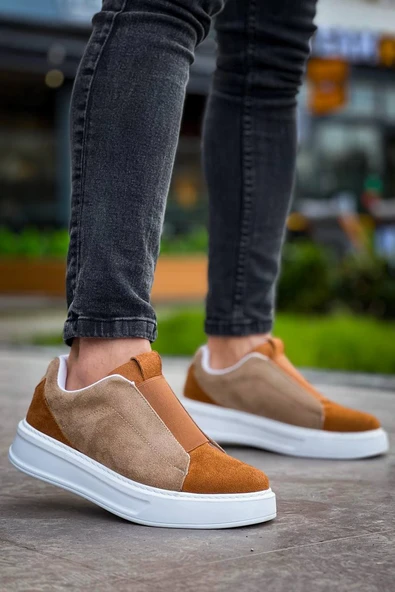 KB-007  Kuback  Vizon Taba Yüksek Taban Tek Bant Bağcıksız Günlük Erkek Ayakkabı - Resim 4