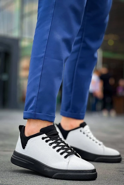 KB-X204 Kuback Beyaz Siyah Keten Siyah Yüksek Taban Günlük Erkek Spor Ayakkabı - Resim 4