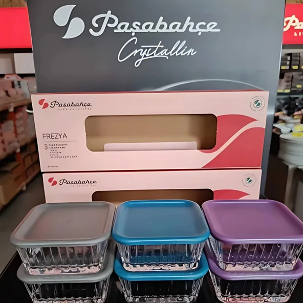 PASABAHCE 1206750 3 LU SET FREZYA RENKLI KAPAKLI SAKLAMA KABI - 2