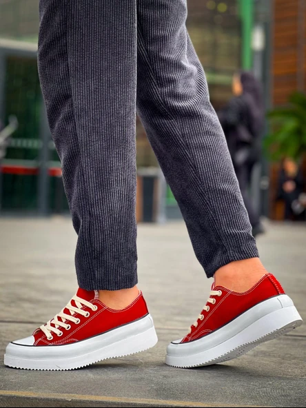 KB-CX-3 Kuback Kısa Bordo Keten Beyaz Yüksek Taban Spor Ayakkabı - 5