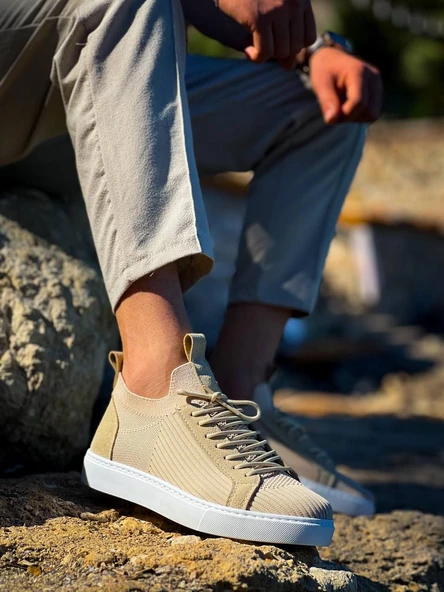 KB-112   Kuback Bej Triko Bağcıklı  Günlük Erkek  Ayakkabı - Resim 2