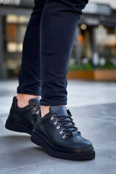 KB-X4  Kuback Siyah Cilt Siyah Yüksek Taban Bağcıklı Günlük Erkek Ayakkabı ürün görseli