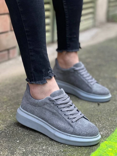 KB-X500  Kuback Gri Süet Yüksek Taban Bağcıklı Günlük Erkek Ayakkabı - Resim 3