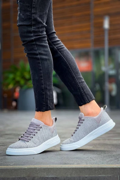 KB-X204 Kuback Gri Keten Beyaz Yüksek Taban Günlük Erkek Spor Ayakkabı - Resim 3