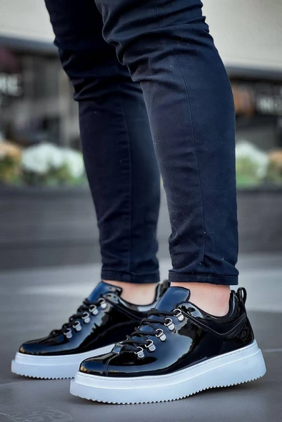 KB-X4  Kuback Siyah Rugan Yüksek Taban Bağcıklı Günlük Erkek Ayakkabı - Resim 3