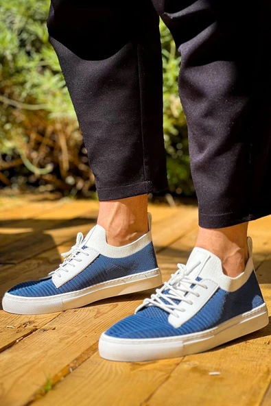 KB-110  Kuback Mavi Triko Yüksek Taban Bağcıklı Günlük Erkek Ayakkabı - Resim 3