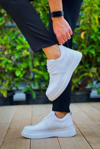 KB-X3  Kuback Beyaz Cilt Bağcıklı  Günlük Erkek  Ayakkabı - Resim 2