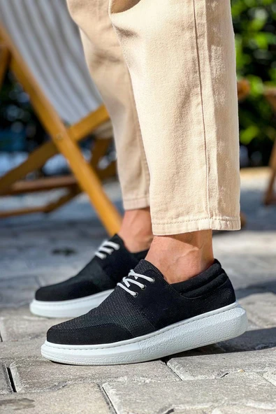 KB-042  Kuback Bağcıklı  Siyah Deri Tozu Beyaz Taban Günlük Erkek Ayakkabı ürün görseli