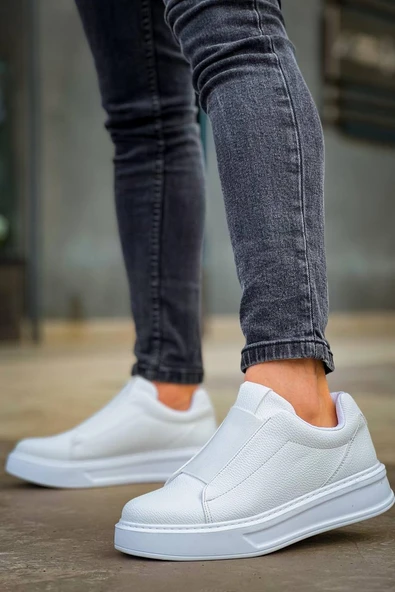 KB-007  Kuback  Beyaz Yüksek Taban Tek Bant Bağcıksız Günlük Erkek Ayakkabı - Resim 3