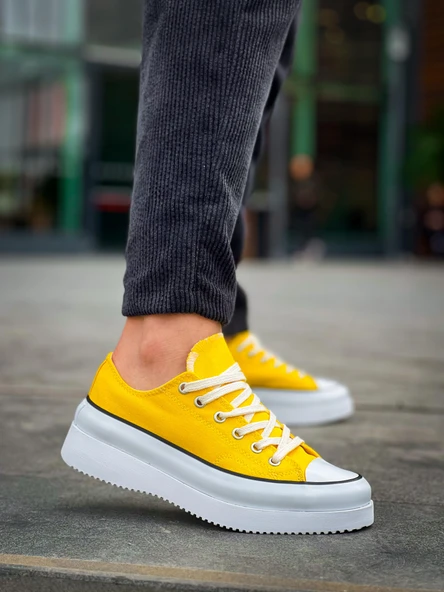 KB-CX-3 Kuback Kısa Sarı Keten Beyaz Yüksek Taban Spor Ayakkabı - Resim 3