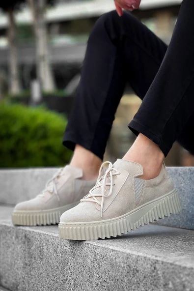 KB-X502  Kuback Bej Süet Yüksek Bej Taban Bağcık Detaylı Lastikli Günlük Erkek Ayakkabı - Resim 2