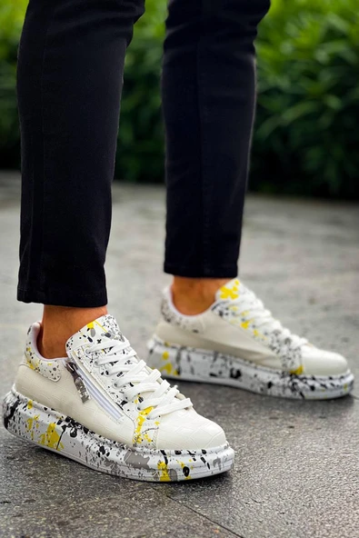 KB-02  Kuback  Bağcıklı Crocodile Beyaz Sarı Günlük Erkek Ayakkabı ürün görseli