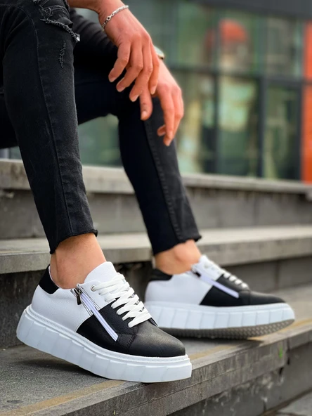 KB-X155 Kuback Siyah Cilt Beyaz Cilt Detaylı Beyaz Yüksek Taban Günlük Spor Ayakkabı ürün görseli