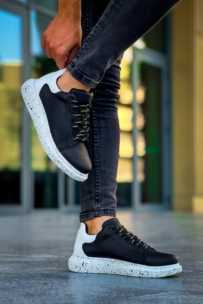 KB-X500  Kuback Siyah Beyaz Yüksek Taban Bağcıklı Günlük Erkek Ayakkabı - Resim 2