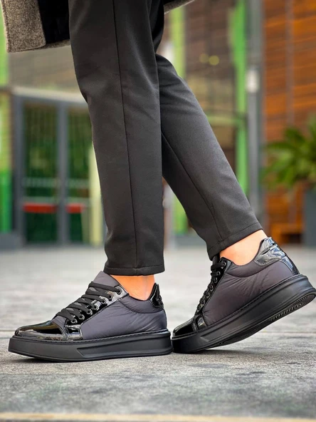 KB-X46 Kuback Siyah Rugan Yüksek Siyah Taban Günlük Spor Ayakkabı - Resim 2