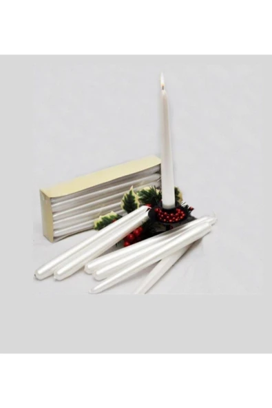 KÖKTEKİN SHOP 4 Lu Beyaz Konik Şamdan Mum - Resim 3