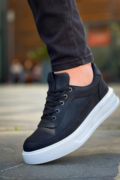 KB-006 Kuback Siyah Cilt Yüksek Taban Bağcıklı Günlük Erkek Ayakkabı - Resim 2