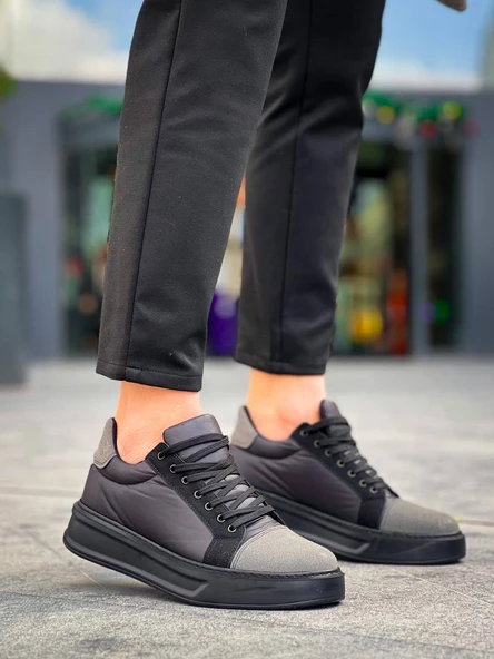 KB-X46 Kuback Siyah Gri Yüksek Siyah Taban Günlük Spor Ayakkabı - Resim 3