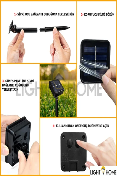 LightHome 50 Led 7 Metre Sarı Led Işık Güneş Enerjili Solar Bahçe Balkon Ağaç Lambası Aydınlatması Tasarruflu - Resim 7