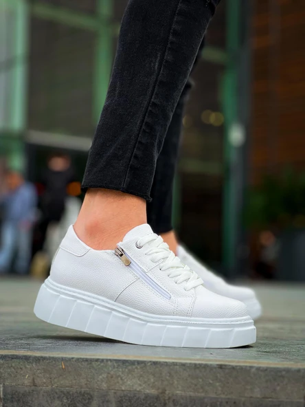 KB-X155 Kuback Beyaz Cilt Detaylı Beyaz Yüksek Taban Günlük Spor Ayakkabı - Resim 4