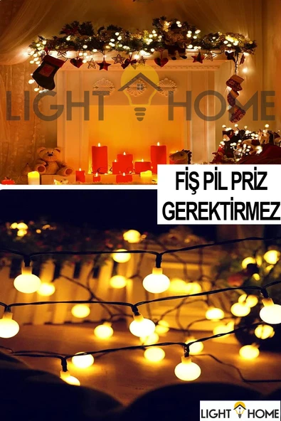 LightHome 50 Led 7 Metre Sarı Led Işık Güneş Enerjili Solar Bahçe Balkon Ağaç Lambası Aydınlatması Tasarruflu - Resim 5